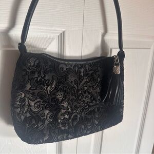 Bottega Fiorentina Shoulder Bag Purse Leather Made in Italy Black Embossed